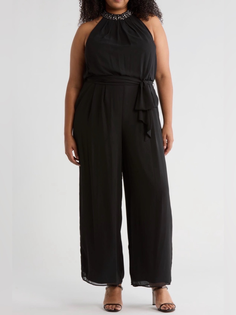 Eliza J Black crystal embellished‎ Halter Wide-Leg Jumpsuit 20W